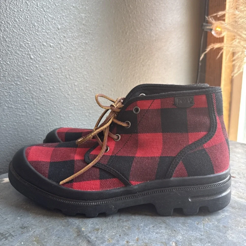 Polo Ralph Lauren Boots Buffalo Plaid Rugged Rare Limited Holiday Umar Men's 8.5